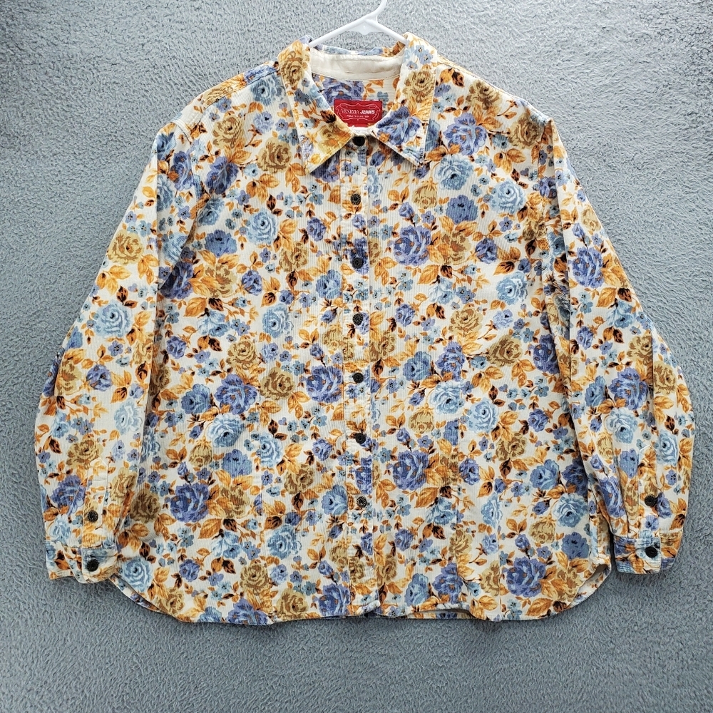 Vintage Venezia Corduroy Floral Shirt Button Up Womens Size 22/24 Long Sleeve